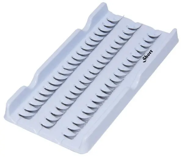 A tray of individual lashes for eyelashes