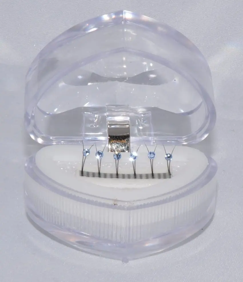 A clear plastic container with a few small items inside of it.