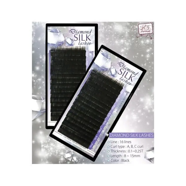 A pair of black silk lashes in packaging.
