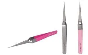 A pair of scissors with pink handles and a silver handle.
