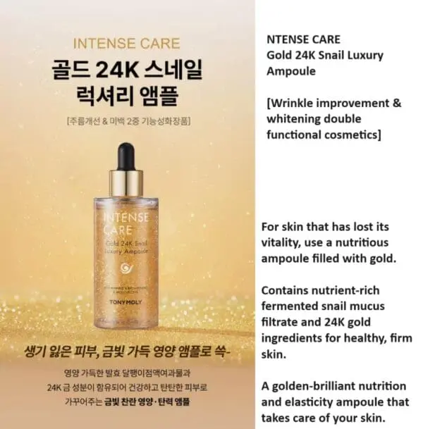 Tonymoly Intense Care Gold 24K Snail Luxury Ampoule 100ml Anti-Wrinkle - Image 2