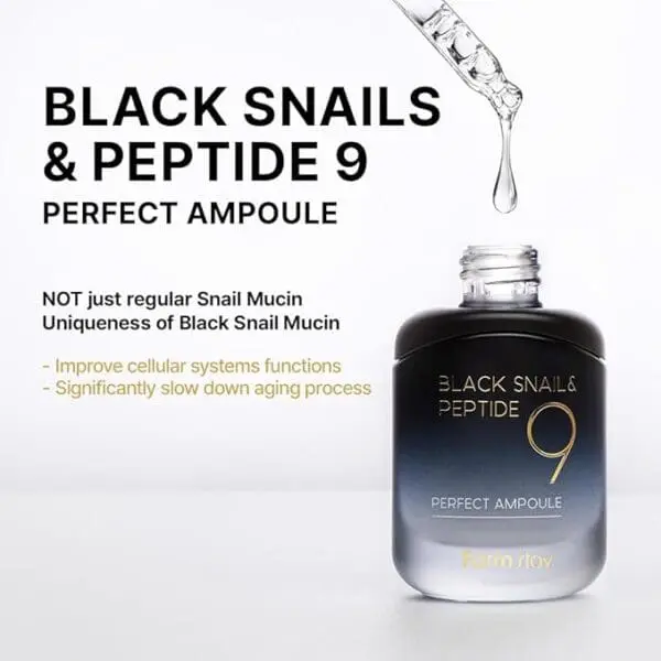 Farmstay Black Snail & Peptide9 Perfect Ampoule – Anti-Aging Serum for Firm, Hydrated, and Revitalized Skin 1.18 Fl. Oz. - Image 2