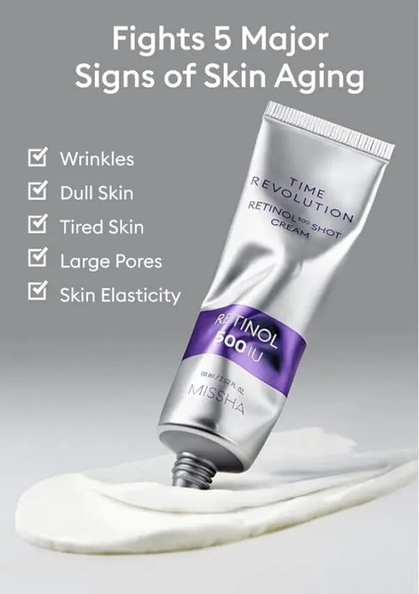 MISSHA Time Revolution Retinol 500 Shot Cream 60ml – Intensive Anti-Aging Night Cream with Retinol & Probiotics - Image 2