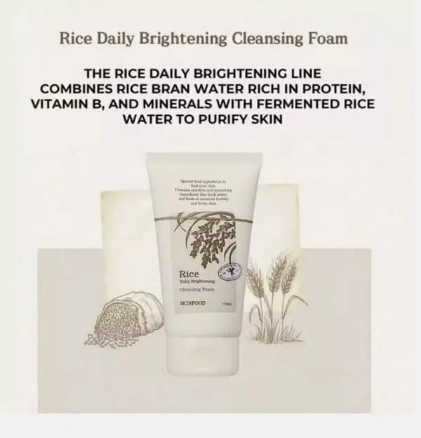 SKINFOOD Rice Daily Brightening Cleansing Foam – Korean Face Wash with Rice Bran Water for Radiant & Smooth Skin (150ml) - Image 3