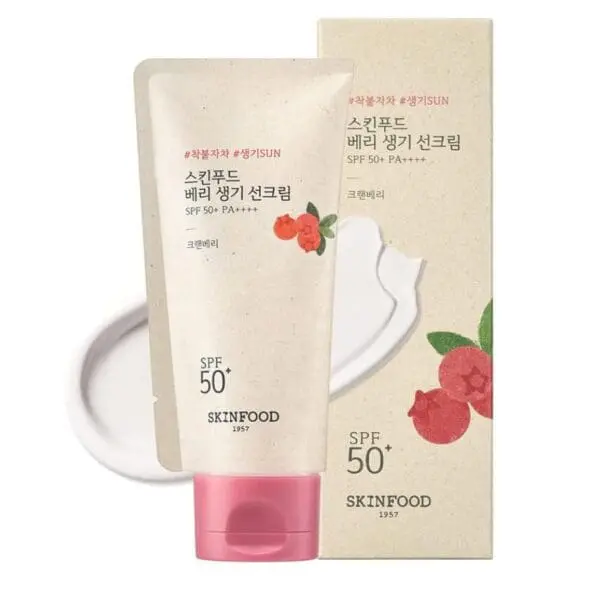 SKINFOOD Berry Glowing Sun Cream SPF 50+ Vegan Korean Sunscreen with Cranberry Extract & Eco-Friendly Packaging (50ml)