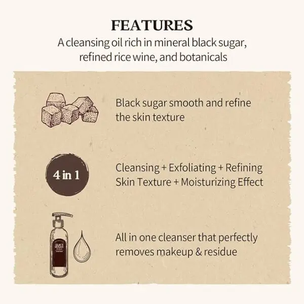 SKINFOOD Black Sugar Perfect Cleansing Oil – 6.76 oz - Image 4