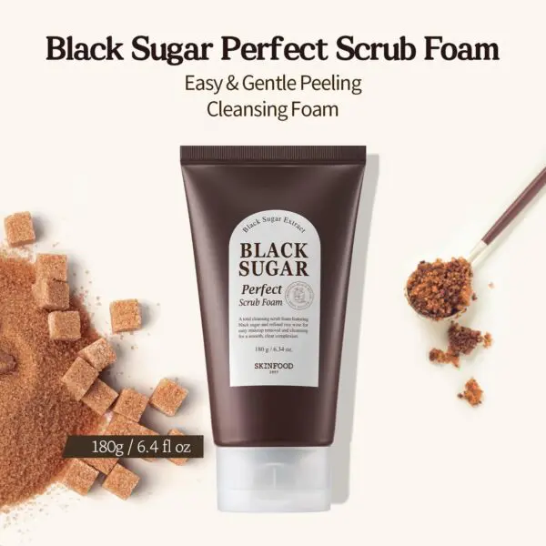 SKINFOOD Black Sugar Perfect Scrub Foam – 6.35 oz Cleanser - Image 2