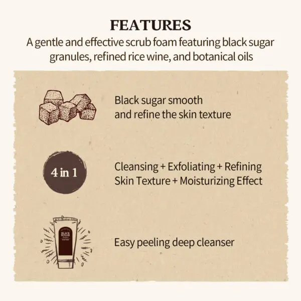 SKINFOOD Black Sugar Perfect Scrub Foam – 6.35 oz Cleanser - Image 3