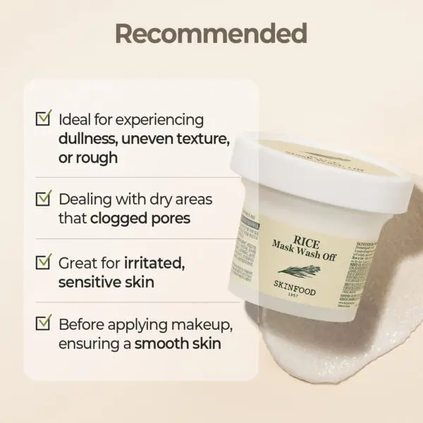 SKINFOOD Rice Mask Wash Off – 4.23oz Gentle Exfoliation - Image 6