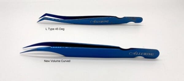 A pair of blue scissors with different sizes.