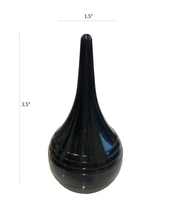 A black vase with a large cone shaped top.