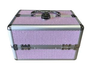 A purple and silver case with a handle