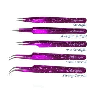 A purple set of tweezers with different shapes and sizes.