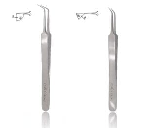 A pair of tweezers with one being the same size.