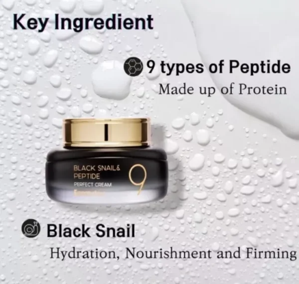 FARMSTAY Black Snail and Peptide 9 Perfect Cream - All Day Cream with Acrtyl Hexapeptide-8 For Skin Elasticity, care Fine Line 1.85fl. oz - Image 3