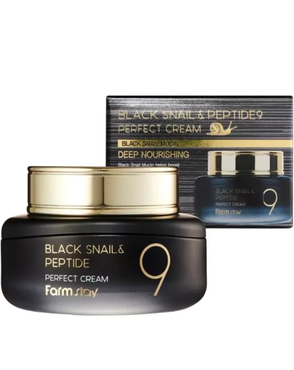 FARMSTAY Black Snail and Peptide 9 Perfect Cream - All Day Cream with Acrtyl Hexapeptide-8 For Skin Elasticity, care Fine Line 1.85fl. oz