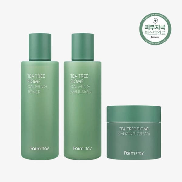 FarmStay Tea Tree Biome Calming Ampoule, Emulsion, Toner, Serum, Cream