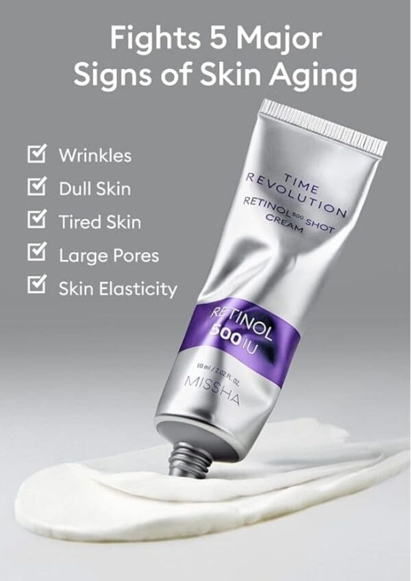 MISSHA Time Revolution Retinol 500 Shot Cream 60ml – Intensive Anti-Aging Night Cream with Retinol & Probiotics - Image 2
