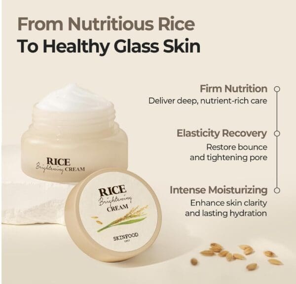 SKINFOOD Rice Brightening Cream, Face Moisturizer for Glow Glass Skin, Fermented Rice Water Milk, Replenishing, Whitening, Deep Hydrating, Dark Spot Correcting, Vegan, 60ml/2fl.oz. - Image 4