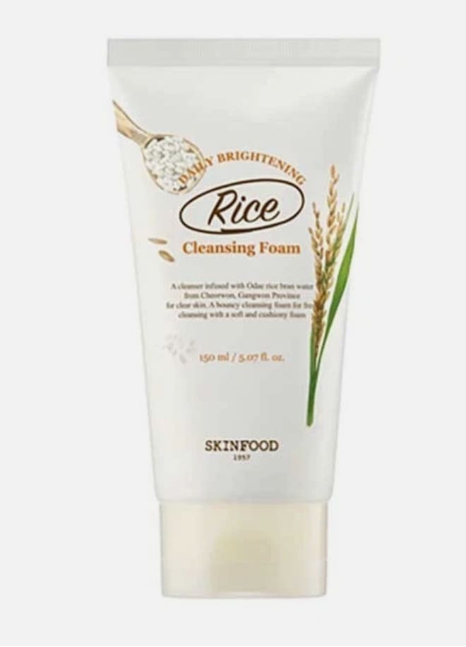 SKINFOOD Rice Daily Brightening Cleansing Foam – Korean Face Wash with Rice Bran Water for Radiant & Smooth Skin (150ml)