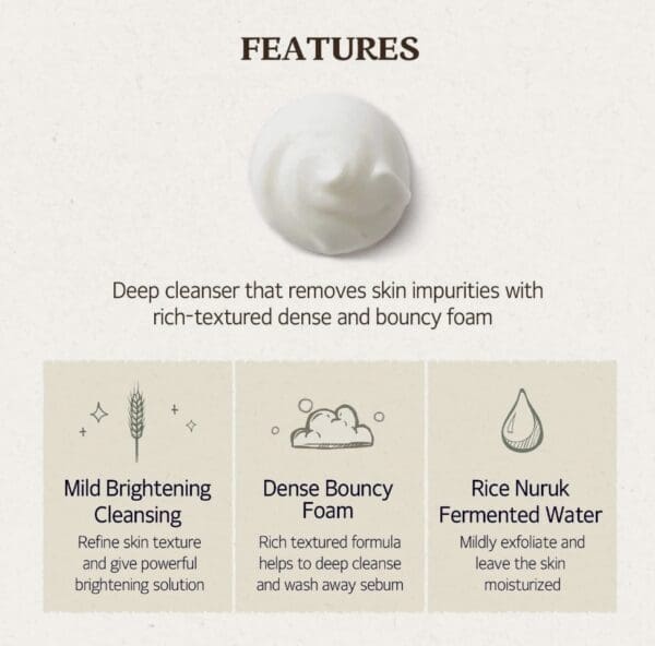 SKINFOOD Rice Daily Brightening Cleansing Foam – Korean Face Wash with Rice Bran Water for Radiant & Smooth Skin (150ml) - Image 2