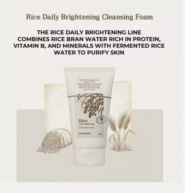 SKINFOOD Rice Daily Brightening Cleansing Foam – Korean Face Wash with Rice Bran Water for Radiant & Smooth Skin (150ml) - Image 3