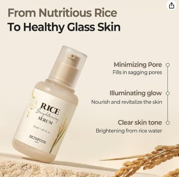 SKINFOOD Rice Daily Serum, Korean Skincare Facial Essence for Glow Glass Skin, Fermented Natural Rice Water Milk for Face, Pore Minimizing, Deep Hydrating, Dark Spot Correcting, 55ml/1.86fl.oz. - Image 2