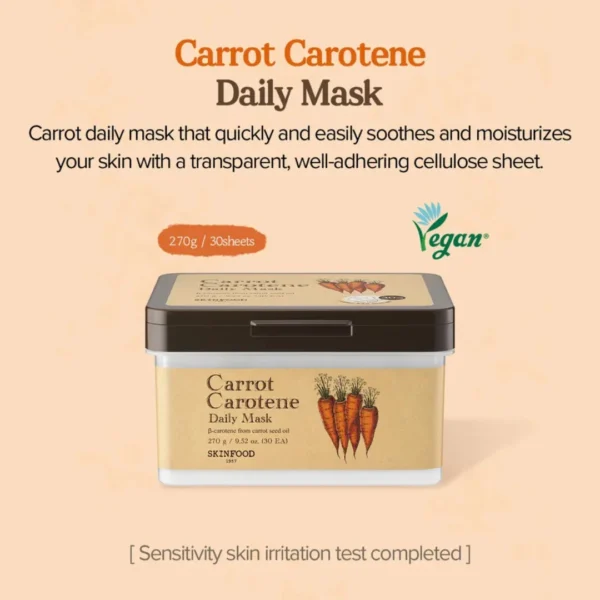 SKINFOOD Carrot Carotene Daily Mask – 30 Vegan Sheets - Image 2