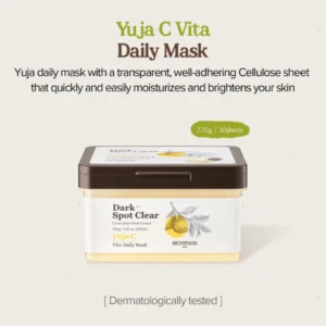 SKINFOOD Yuja C Vita Daily Sheet Mask – 30 Sheets (9.52 oz) – Brightening, Quick Blemish care, Even the skin tone, Dark-Spot Clear